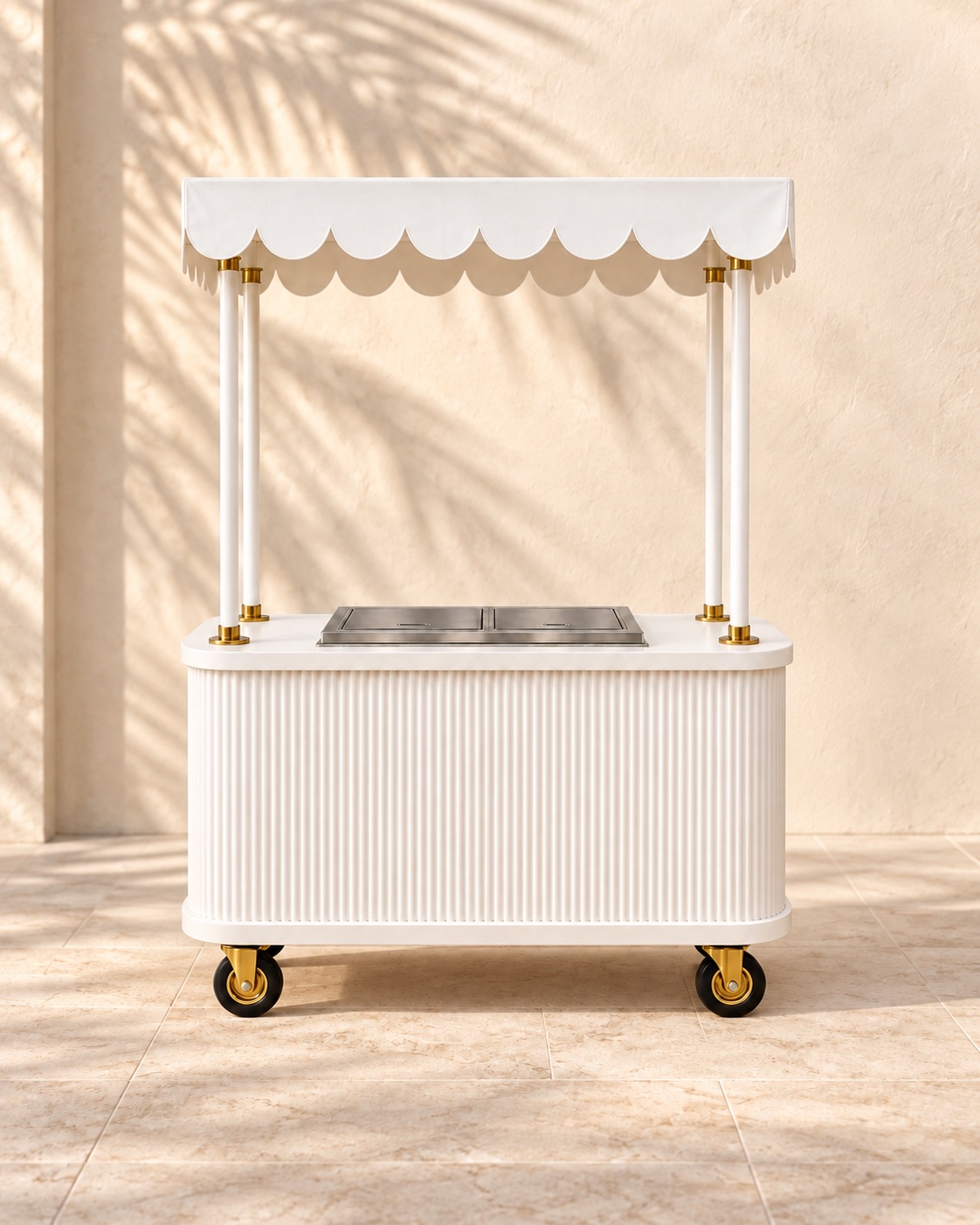 White Cart Haus ice cream cart with a scalloped canopy